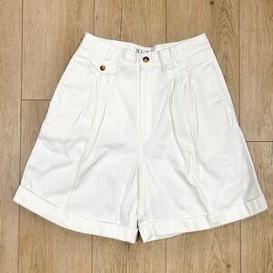 Rafaella Vintage White Pleated High Waisted Cotton Shorts Cuffed Size 10